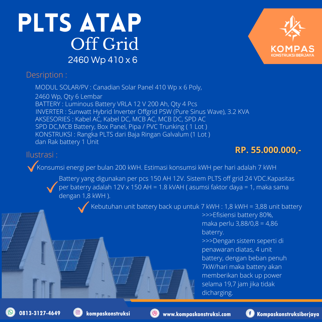 PLTS Atap Off Grid 2460 Wp, 410 x 6
